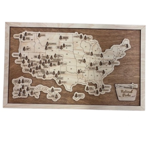 Hyder Handcrafted Other - Handcrafted Wooden USA National Parks Map Wall Art